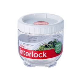צנצנת פלסטיק מתחברת “אינטרלוק” 620 מ”ל Lock&Lock קוטר: 10.7 ס”מ גובה: 10.2 ס”מ דגם INL401