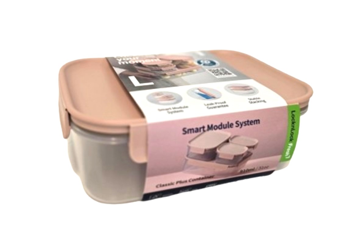 703-404-1.1 קופסת אחסון 910 מ"ל מכסה בצבע ורוד פסטל מסדרת קלאסיק פלוס של Lock&Lock – תמונה 1