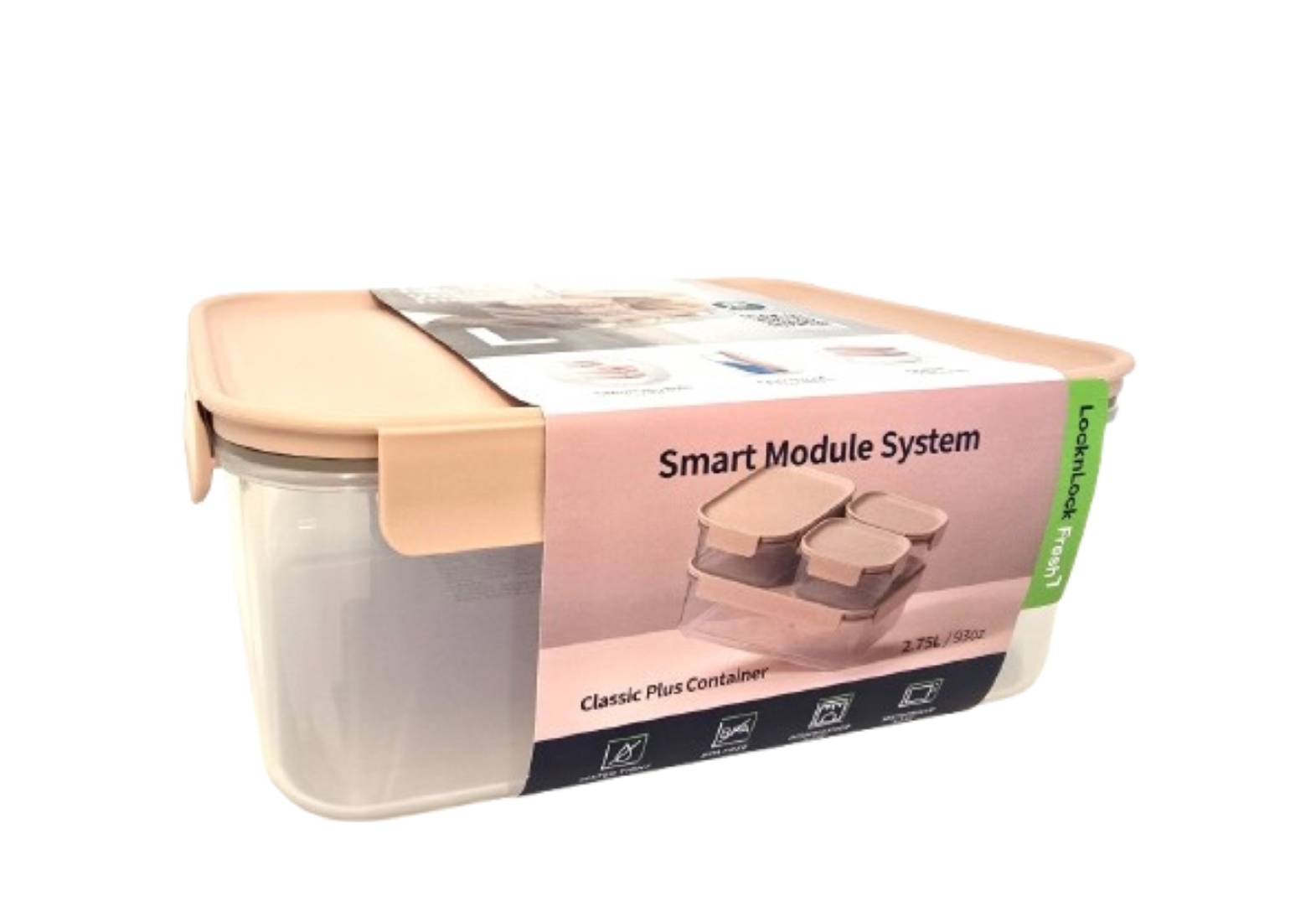 703-416-1.1 קופסת אחסון מרובעת 2.75 ליטר מכסה בצבע ורוד פסטל מסדרת קלאסיק פלוס של Lock&Lock – תמונה 1