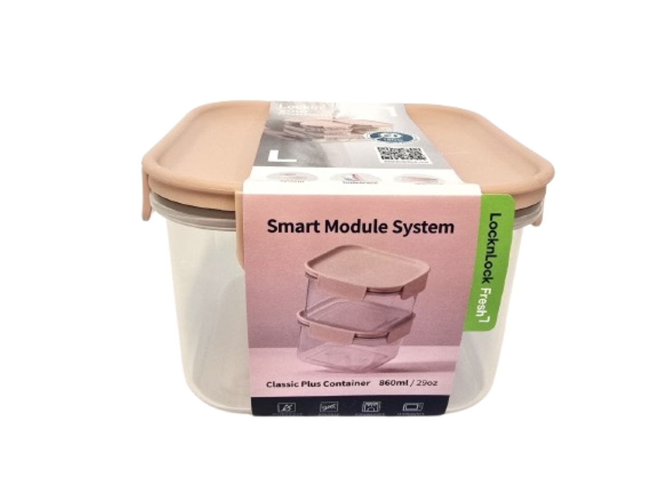 703-451-1.1 קופסת אחסון מרובעת 860 מ"ל מכסה בצבע ורוד פסטל מסדרת קלאסיק פלוס של Lock&Lock – תמונה 1