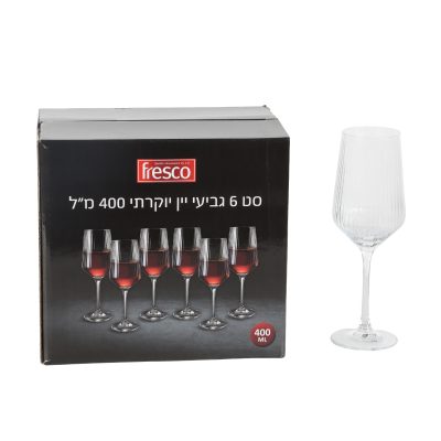 סט 6 גביעי יין פסים יוקרתי 400 מ"ל באריזת מתנה דגם: 30